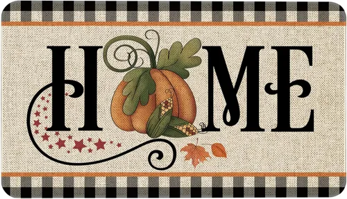 Vista 14 de Mloabuc Felpudo decorativo de otoño naranja con texto divertido de calabaza de bienvenida, tapete para interiores, decoración creativa de temporada