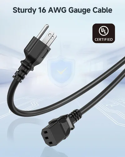 Vista 3 de Cable Matters - Paquete de 2 cables de alimentación cortos para computadora de 16 AWG, 3 clavijas, de 3 pies, repuesto de cable de alimentación
