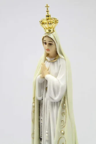 Vista 9 de Vittoria Collection Figura de escultura italiana de 11 1/2 pulgadas de alto de Nuestra Señora de Fátima con corona de metal, hecha en Italia