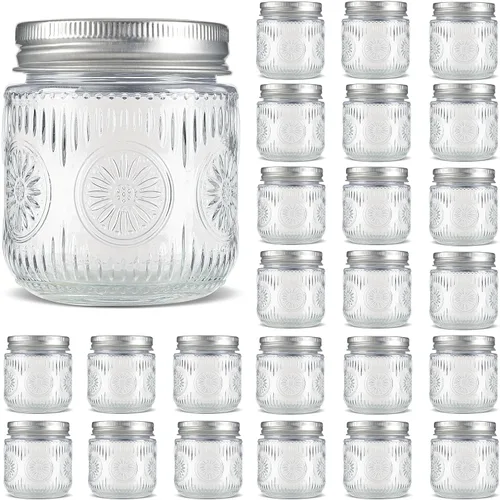 Vista 12 de Tarros de Albañil de 8 oz - Tarros de Vidrio Pequeños Vintage con Tapas de Metal Plateadas, Tarros de Conserva de Boca Regular, Seguros