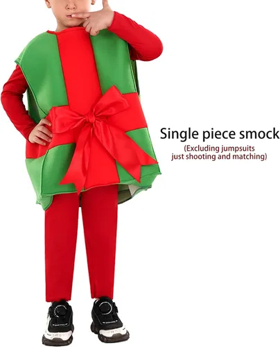 Vista 4 de BULINGNA Caja de regalo de Navidad para niños, disfraz de lazo rojo y verde, caja de regalo sin mangas, chaleco para cosplay para bebés y niñas
