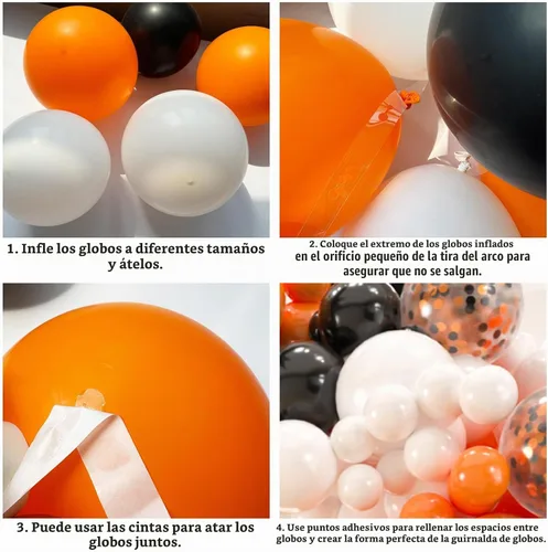 Vista 3 de Kit de arco de 161 globos de color negro, blanco y naranja, con 3 globos de papel de aluminio en explosión de estrellas para cumpleaños, graduación