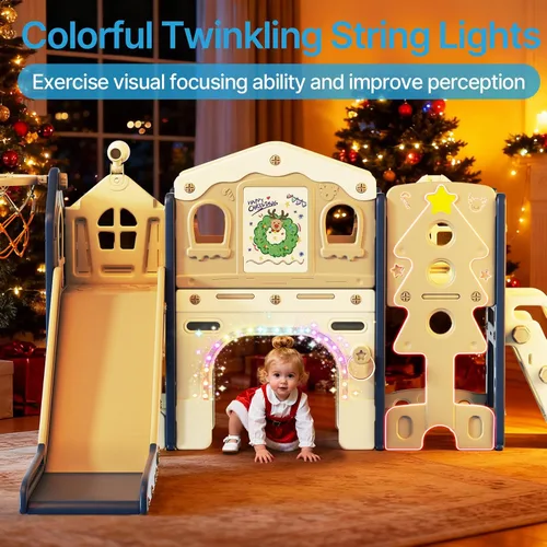 Vista 2 de BIERUM Juego de tobogán 10 en 1 para niños pequeños - Tobogán para bebés de 1 a 3 años con luces coloridas, pizarra para dibujar y tablero
