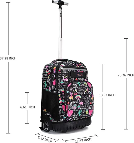 Vista 7 de Tilami Mochila con ruedas, mochila para laptop de 19 pulgadas con ruedas y lonchera