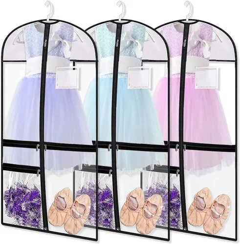 Vista 8 de 1 paquete de bolsas de PVC transparente para disfraz de baile, bolsa de ropa de 39 pulgadas para competiciones de baile, funda de ropa colgante