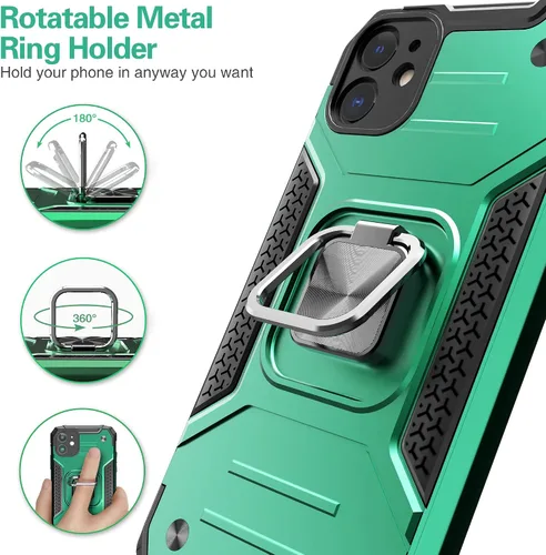 Vista 3 de Funda delgada para iPhone 11 con protector de pantalla, absorción de golpes, resistente a prueba de caídas, con soporte de montaje en automóvil