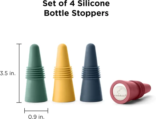 Vista 2 de Rabbit, tapones para botellas de vino y bebidas, juego de 4 unidades de silicona