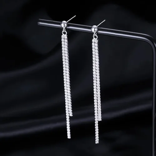Vista 4 de SLUYNZ Sterling Silver Crystal Rhinestone Linear Drop Earrings for Women Teens CZ Long Dangle Earrings Tassel Chain Studs 4.5 cm7.5 cm