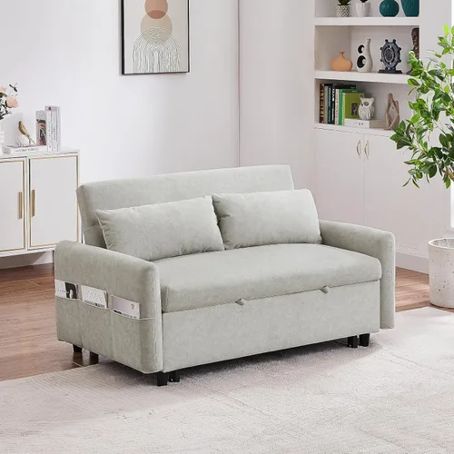 Vista 20 de Elegante sofá cama convertible de 54.7 pulgadas, sofá modular con cama extraíble con dos puertos USB y 4 almohadas, sofá biplaza para espacio