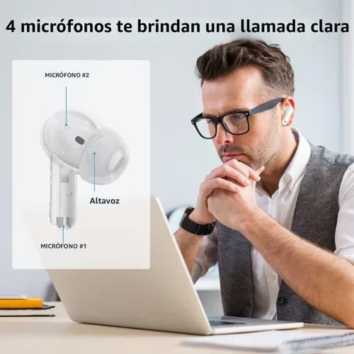 Vista 2 de XIAOWTEK Auriculares inalámbricos A40 Pro, auriculares Bluetooth de 50 horas de reproducción, micrófono integrado con cancelación de ruido con funda