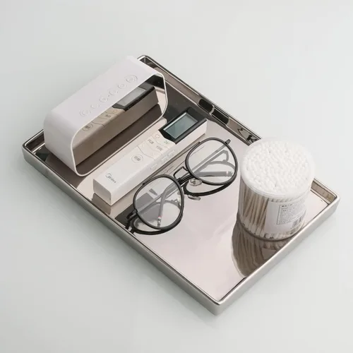Vista 4 de Bandeja de espejo de joyería de cerámica plateada Redelaenor para tocador, soporte rectangular, mini, pequeño, mediano, grande