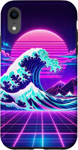 Vista 8 de iPhone 15 Futuristic Cyberpunk Vaporwave Synthwave Great Wave Hokusai Case