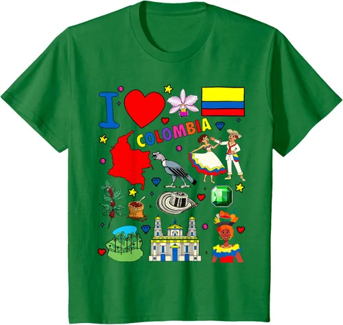 Vista 43 de Camiseta con diseño de bandera y mapa de I Love Colombia dibujada a mano