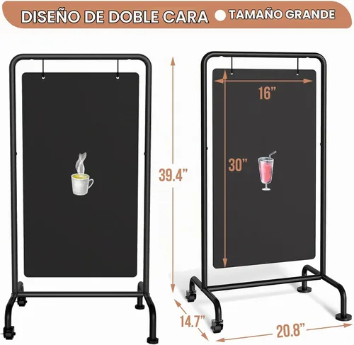 Vista 2 de SELEAD Pizarra de metal oscilante con ruedas, tabla grande de acera de 21 x