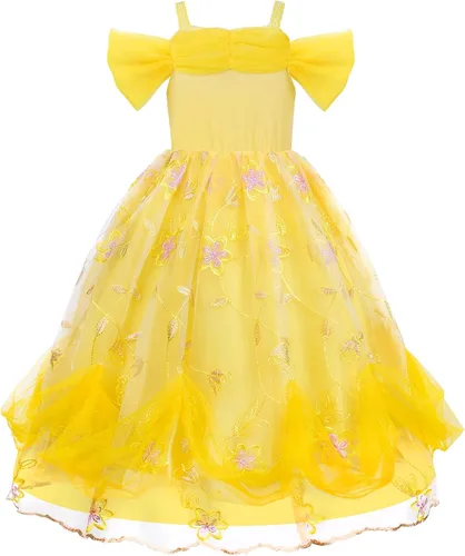 Vista 3 de JerrisApparel Disfraz de princesa de hombros descubiertos para niñas, vestido de fiesta de carnaval, cosplay con accesorios
