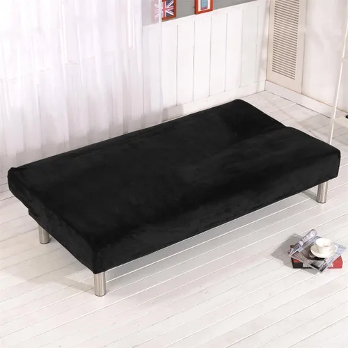 Vista 2 de Funda de futón de felpa gruesa elástica para sofá cama sin brazos, funda suave para sofá, funda para futón (negro)