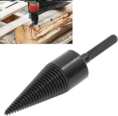Vista 5 de Broca de leña, broca divisora de troncos de madera de acero al carbono con caja de almacenamiento, herramienta de perforación de vástago hexagonal