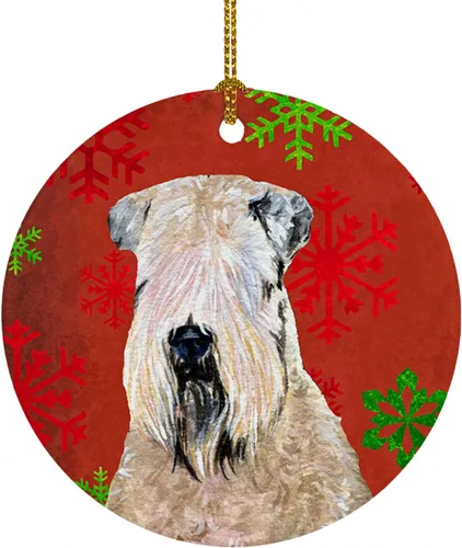 Vista 8 de Caroline's Treasures Affenpinscher - Adorno de cerámica para colgar en el árbol de Navidad con copos de nieve rojos y verdes, para el hogar