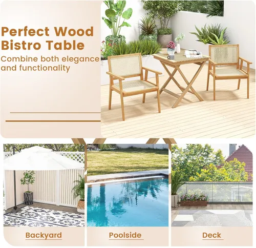 Vista 8 de Tangkula Mesa de comedor de madera de teca de 27.5 pulgadas, mesa cuadrada de bistró para exteriores con mesa de rejillas, marco de madera