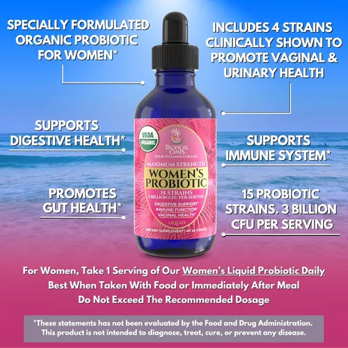Vista 3 de Probiótico Líquido Orgánico USDA para Mujeres Equilibrio de pH, UT y Salud Femenina Apoyo Digestivo, Salud Inmunológica e Intestinal 15 Cepas