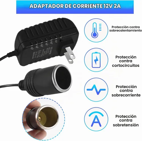 Vista 3 de Convertidor de CA a CC, 100-240V a 12V 2A 24W Convertidor AC/DC, enchufe para encendedor de cigarrillos, fuente de alimentación de CA/CC