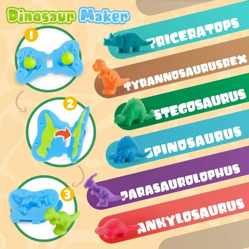 Vista 4 de Juego de herramientas de masa de 34 piezas con fabricantes de dinosaurios