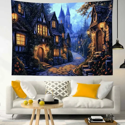 Vista 27 de LB Tapiz de cielo nocturno y océano, tapiz de luna llena sobre el agua, tapiz para colgar en la pared, tapiz de fantasía mágica de acuarela 3D, arte