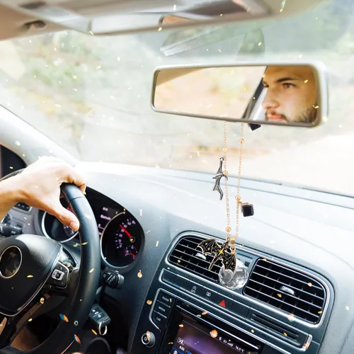 Vista 7 de Accesorios colgantes de dragón para espejo de automóvil, dije negro de autos de fantasía para espejos retrovisores, colgante de atrapasoles