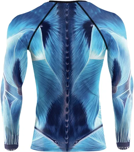Vista 2 de Camiseta deportiva de compresión para hombre, divertida y casual de manga larga con estampado 3D, novedosa camiseta deportiva de compresión