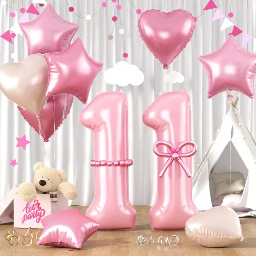 Vista 76 de Globos dorados de color champán con el número 11, globos de oro claro, globo de aluminio dorado con forma de corazón con estrella y globo largo