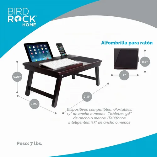 Vista 5 de Sofia + Sam Bandeja de cama para laptop con cajón de almacenamiento, patas plegables ajustables y alfombrilla para mouse Escritorio portátil