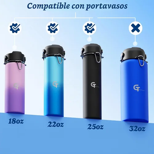 Vista 4 de Botella de agua para niños de 18 onzas, de acero inoxidable aislado con tapa con popote, 3 tapas, a prueba de fugas, mango de paracaídas, sin BPA