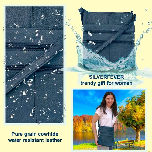 Vista 8 de SILVERFEVER Bolso cruzado grande de cuero para mujer, resistente al agua