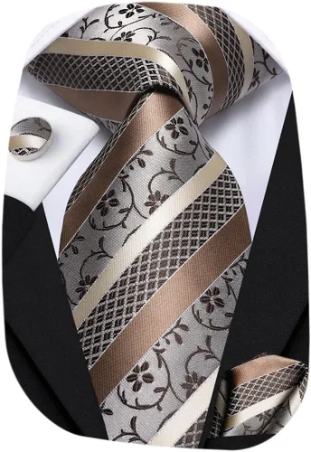 Vista 48 de Hi-Tie Conjunto de corbatas de seda con estampado paisley para hombre, pañuelo de bolsillo y gemelos, conjuntos de corbata formal para negocios a
