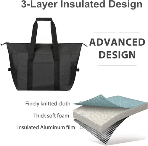 Vista 3 de Bolsas enfriadoras de compras aisladas con cremallera superior para comestibles, bolsa de espuma térmica reutilizable para viajes, picnic