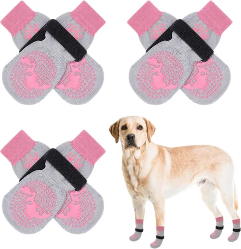 Vista 28 de SCENEREAL 6 piezas de calcetines antideslizantes para perros para prevenir lamido de patas para pavimento caliente/frío, calcetines de agarre
