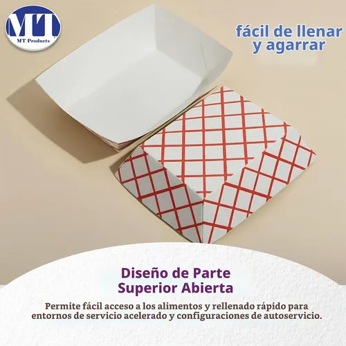 Vista 6 de MT Products Bandejas de papel desechables pequeñas de 1/2 lb – Paquete de 100 – Barcos de papel a cuadros resistentes a la grasa para aperitivos