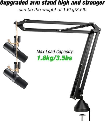 Vista 4 de Para Shure SM7B Boom Arm - Soporte de micrófono con 2 cubiertas de micrófono para reducir los ruidos del viento, gestión de cables y filtro pop