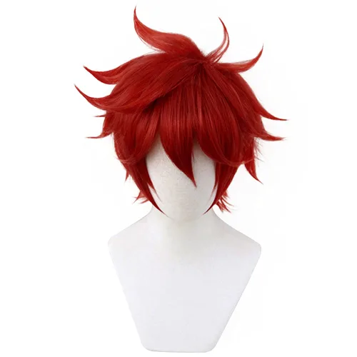 Vista 2 de C-ZOFEK Reki - Peluca corta roja para cosplay, disfraz de anime de Halloween (rojo)