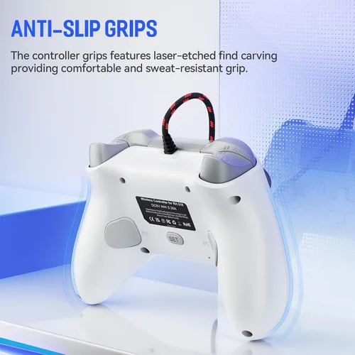 Vista 6 de Dinosoo Controlador con cable de 10 pies, almohadilla táctil múltiple y botones traseros para PS5/PS4/PC - Turbo, Macro, conector de 0.1 in (blanco)
