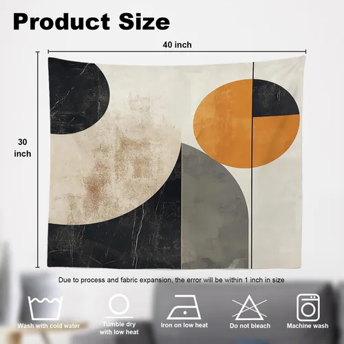 Vista 5 de Shrahala Modern Abstract Artwork Wall Tapestry, Orange Black Beige Wall Hanging Large Tapestry Decoration Polyester Fiber White Hem Around for Dorm