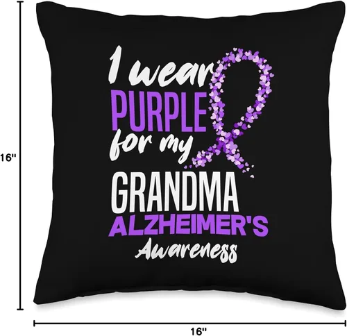 Vista 4 de ALZ Dementia Alzheimer's Awareness Apparel & Gifts I Wear Purple for My Grandma Dementia Alzheimer's Awareness - Almohada de 16 x 16 pulgadas