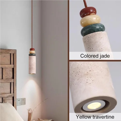 Vista 4 de Modern Bedroom Pendant Lights Fixtures Japanese Style Cylinder Hanging Lamp Vintage Yellow Cave Stone Chandeliers for Living Room Staircase Hallway