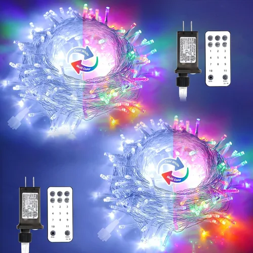 Vista 35 de JMEXSUSS - Tira de 100 luces led para interiores, 8 modos, enchufables, parpadeantes, 33 pies, luces navideñas para exteriores, a prueba de agua