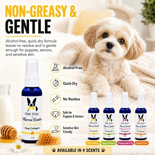 Vista 4 de Warren London Wet Kiss Milk & Honey - Aerosol de colonia para perros, 2 onzas
