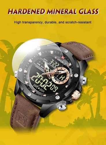 Vista 8 de NAVIFORCE Reloj digital militar para hombre, movimiento de cuarzo japonés, analógico, resistente al agua, reloj deportivo de cuero multifuncional