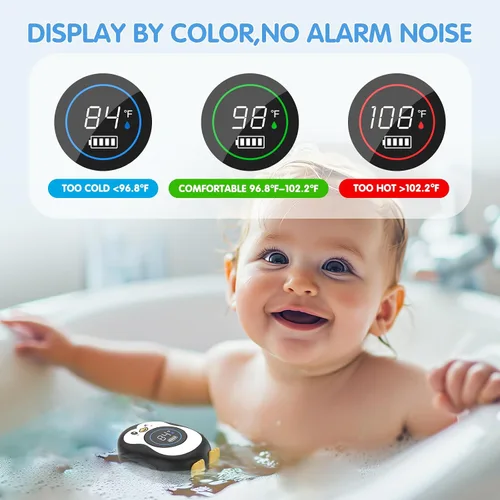 Vista 3 de Termómetro de baño recargable, termómetro de seguridad para baby shower, termómetro de agua para bañera de encendido/apagado automático con anillo