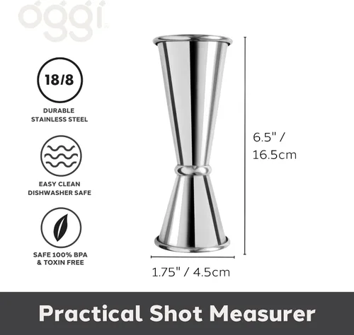 Vista 2 de OGGI Jigger japonés para bartending, doble jigger de 2 onzas, 1 oz, 1.0 fl oz/2.0 fl oz, Jigger de tiro medidor, accesorios ideales para barman