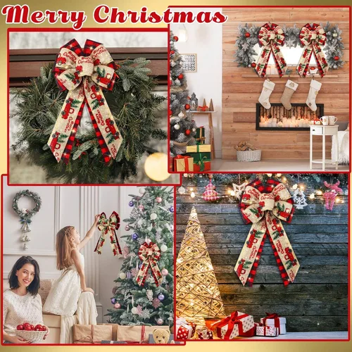 Vista 7 de Giegxin 2 Piezas Lazos Rojos Grandes Iluminados LED de 18 x 10 Pulgadas para Remate de Árbol de Navidad Lazo de Corona Pre Brillantina para Corona