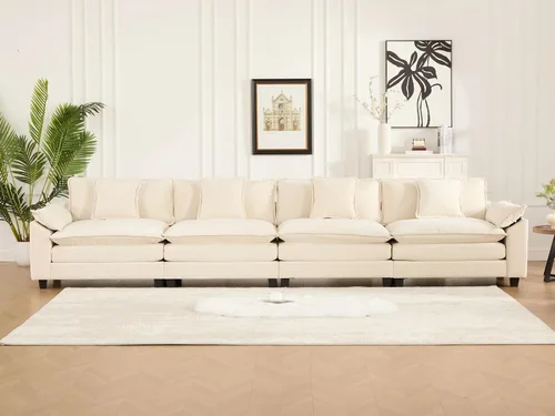 Vista 2 de Modular Sectional Couches Sofa, 4-Seat Cloud Couch with Double Layer Upholstered Seat Cushion, Breathable Chenille Fabric, for Living Room Bedroom